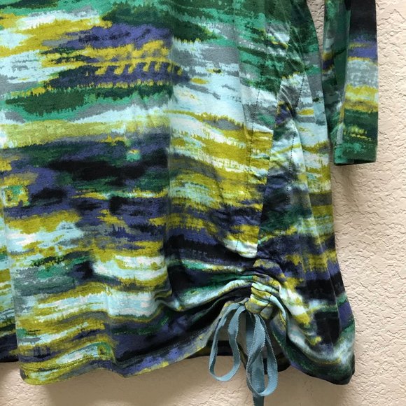 LOGO Green Multicolor Ruched Tunic Top - Picture 2 of 4